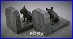 Fine Pair Of French Spelter And Marble Art Deco Bookends Of French Bulldogs