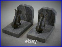 Fine Pair Of French Spelter And Marble Art Deco Bookends Of French Bulldogs