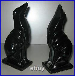 Frankart Russian Wolfhound Borzoi dog art deco black bookends a pair metal USA
