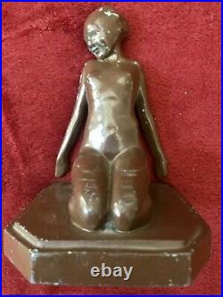 Frankart Signed Single Bookend Kneeling Nude Woman Art Deco1927. For Restoration
