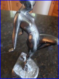 Frankart art deco bookend Nymph with frog, original with geometric buttress