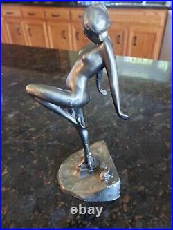 Frankart art deco bookend Nymph with frog, original with geometric buttress