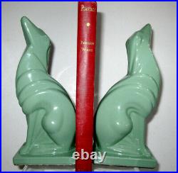 Frankart greyhound dog art deco greenie bookends all metal a pair made in USA