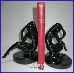 Frankart nymph kneeling bookends art deco black all metal a pair made in USA