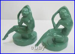 Frankart nymph kneeling bookends art deco greenie finish all metal a pair USA