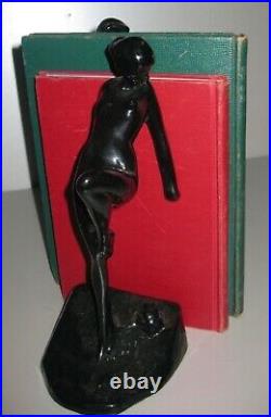 Frankart nymph with frog bookend art deco in black 10 tall metal a single