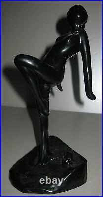 Frankart nymph with frog bookend art deco in black 10 tall metal a single