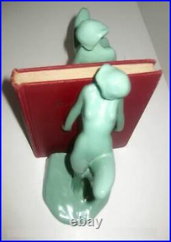 Frankart nymph with frog bookends art deco in green 10 tall metal a pair USA