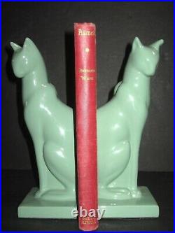 Frankart sitting cat bookends art deco greenie finish metal a pair made in USA
