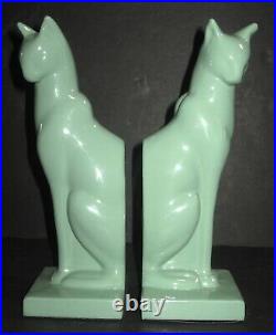 Frankart sitting cat bookends art deco greenie finish metal a pair made in USA