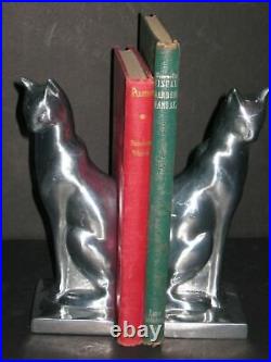 Frankart sitting cat bookends art deco moderne in a polished aluminum a pair USA
