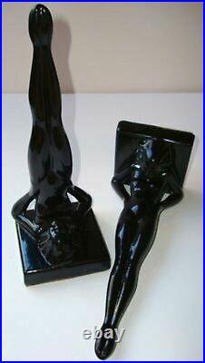 Frankart standing nymph bookends art deco in black metal 9-1/4 tall a pair USA