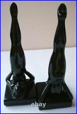 Frankart standing nymph bookends art deco in black metal 9-1/4 tall a pair USA