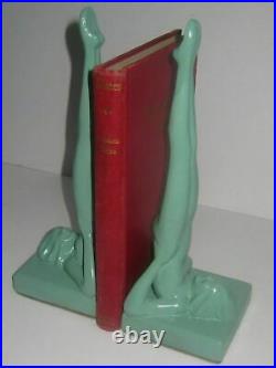 Frankart standing nymphs bookends art deco in green metal 9-1/4 tall a pair USA