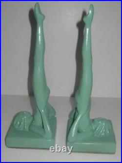 Frankart standing nymphs bookends art deco in green metal 9-1/4 tall a pair USA