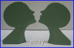 Frankart style art deco nymph head bookends green all metal a pair made in USA