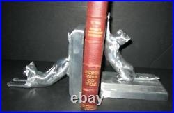 Frankart style cats up and down bookends art deco moderne sanded aluminum a pair