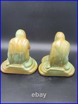 Frankoma Pottery 427 Dreamer Girl Bookends Weeping Lady Prairie Green NR