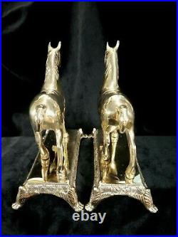 French Antique ART DECO Pair Horses Bookends Bronze Brass Vintage Statue