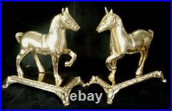 French Antique ART DECO Pair Horses Bookends Bronze Brass Vintage Statue Figural