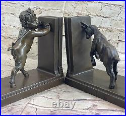 French Art DECO Sculpture Bookends Satyr and Goat by Miguel Lopez Known as Milo