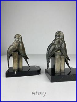French Art Deco Figuren Buchstützen Bookends Papagei Vogel Frankreich selten