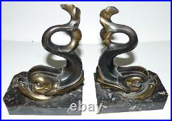 French Art Deco Fish Bookends Signed Franjou