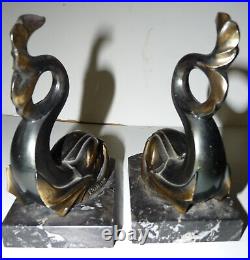 French Art Deco Fish Bookends Signed Franjou