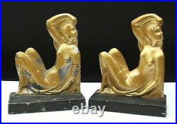 French Art Deco Nude Lady Metal Bookends ca. 1930's Frankart Nuart Era 7.5 Tall