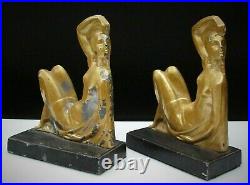 French Art Deco Nude Lady Metal Bookends ca. 1930's Frankart Nuart Era 7.5 Tall