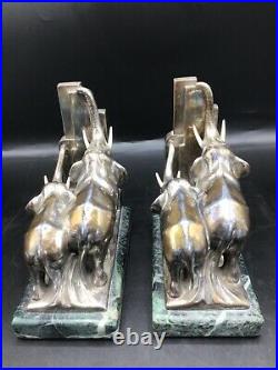 French Art Deco period Elephant book ends on marble bases