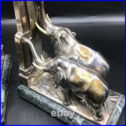 French Art Deco period Elephant book ends on marble bases