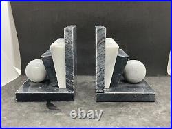 Georges Briard Deco Revival Black & White Marble Bookends 1980's