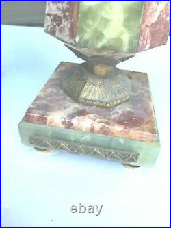 Gorgeous Art Deco Rosso Marble & Brazillian Green Onyx Garnitures Clock Bookends
