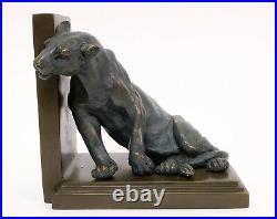 Gorgeous pair of bronze lioness art deco book ends on bronze bases