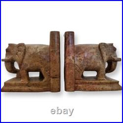 Hand Carved Elephant Marble Sculpture Bookends Art Deco Style c1950s
