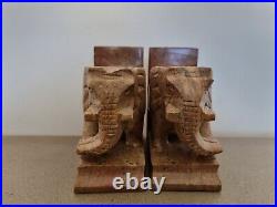 Hand Carved Elephant Marble Sculpture Bookends Art Deco Style c1950s