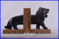 Hand Carved Stone Lion Bookend Black And Natural Colour Combination Home Decor