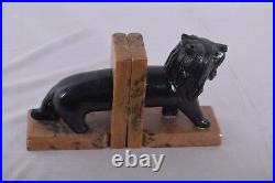 Hand Carved Stone Lion Bookend Black And Natural Colour Combination Home Decor