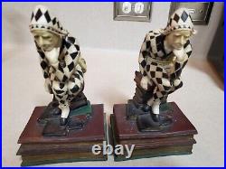 Harlequin French Hand Painted Jester Bookends Early 1900s Joker Vintage Antique