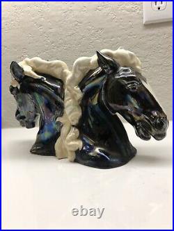 Iridescent book ends art pottery horse heads art deco