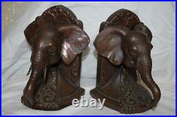 Jenning Brothers J. B. 1531 Bronze Copper Elephant Bookends Rare! Vintage
