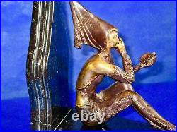 Josef Lorenzl RARE Antique Art Deco Pair of Bronze Marble Gerdago Lady Bookends