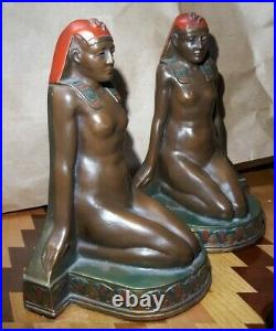 K&O BRONZE nude maiden Egyptian Cleopatra BOOKENDS 1920s art deco sculpture