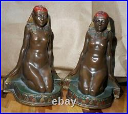 K&O BRONZE nude maiden Egyptian Cleopatra BOOKENDS 1920s art deco sculpture
