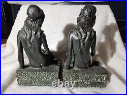 Kbw Lg Bronze Clad Art Deco Nude Lady Bust Art Statue Sculpture Bookends