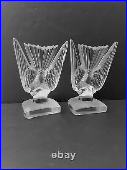 Lalique Deux Hirondelles (two Swallows) Bookends Flawless