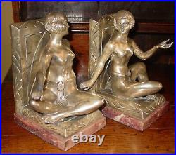 Large French Art Deco pair antique silver plated bookends-stylized ladies-15871