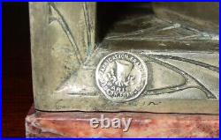 Large French Art Deco pair antique silver plated bookends-stylized ladies-15871