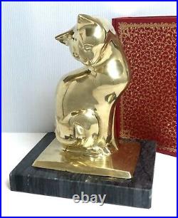 Large Solid Brass Cat States on Grey Marble Stone Vintage Book Ends a PAIR